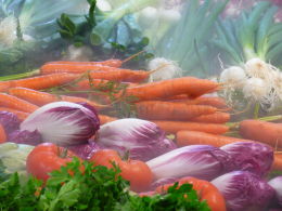 Nébulisation sur étal de légumes